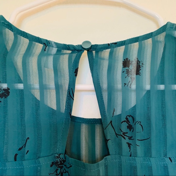 BP. Sheer Black Rose & Teal Dress Top with Ruffles - Picture 2 of 4